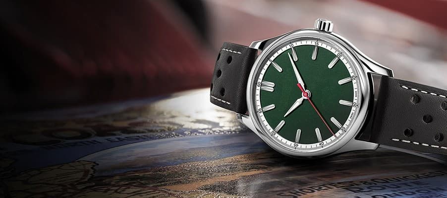 Close detail of a brushed steel case and bracelet